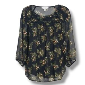 LC Lauren Conrad Women’s Black Floral Semi-Sheer Pullover Blouse – Size XS